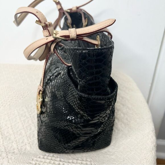 Michael Kors Snake Embossed Leather Jet Set Tote Shoulder Bag Black - Picture 8 of 12